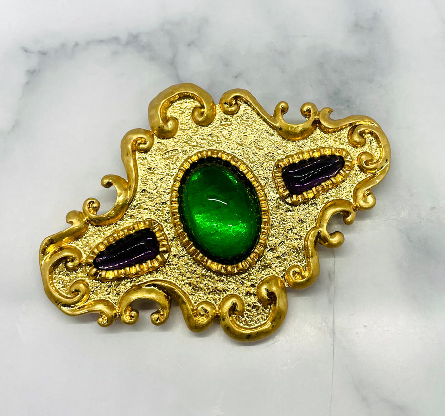 CHRISTIAN LACROIX Vintage Green Resin Gemstone Brooch Pin - Pre-Owned