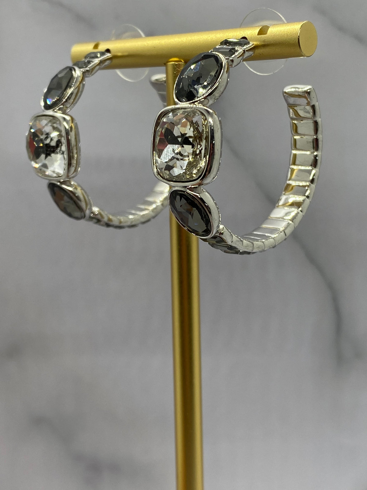 CHANEL CC Silver Tone Rhinestone Earrings — 4