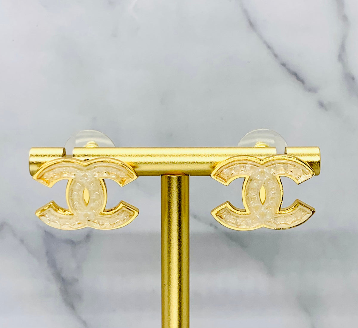 CHANEL CC Gold Tone Enamel Earrings - Pre-Owned