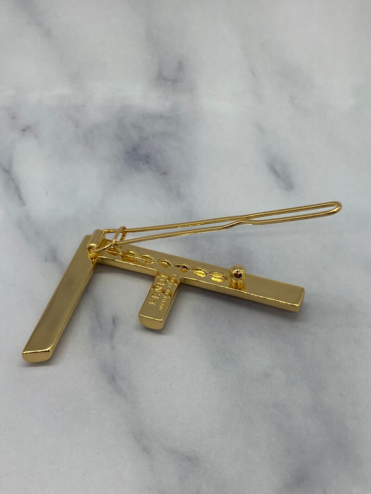 FENDI F Gold Tone Rhinestone Hair Clip Barrette - Pre-Owned — 3