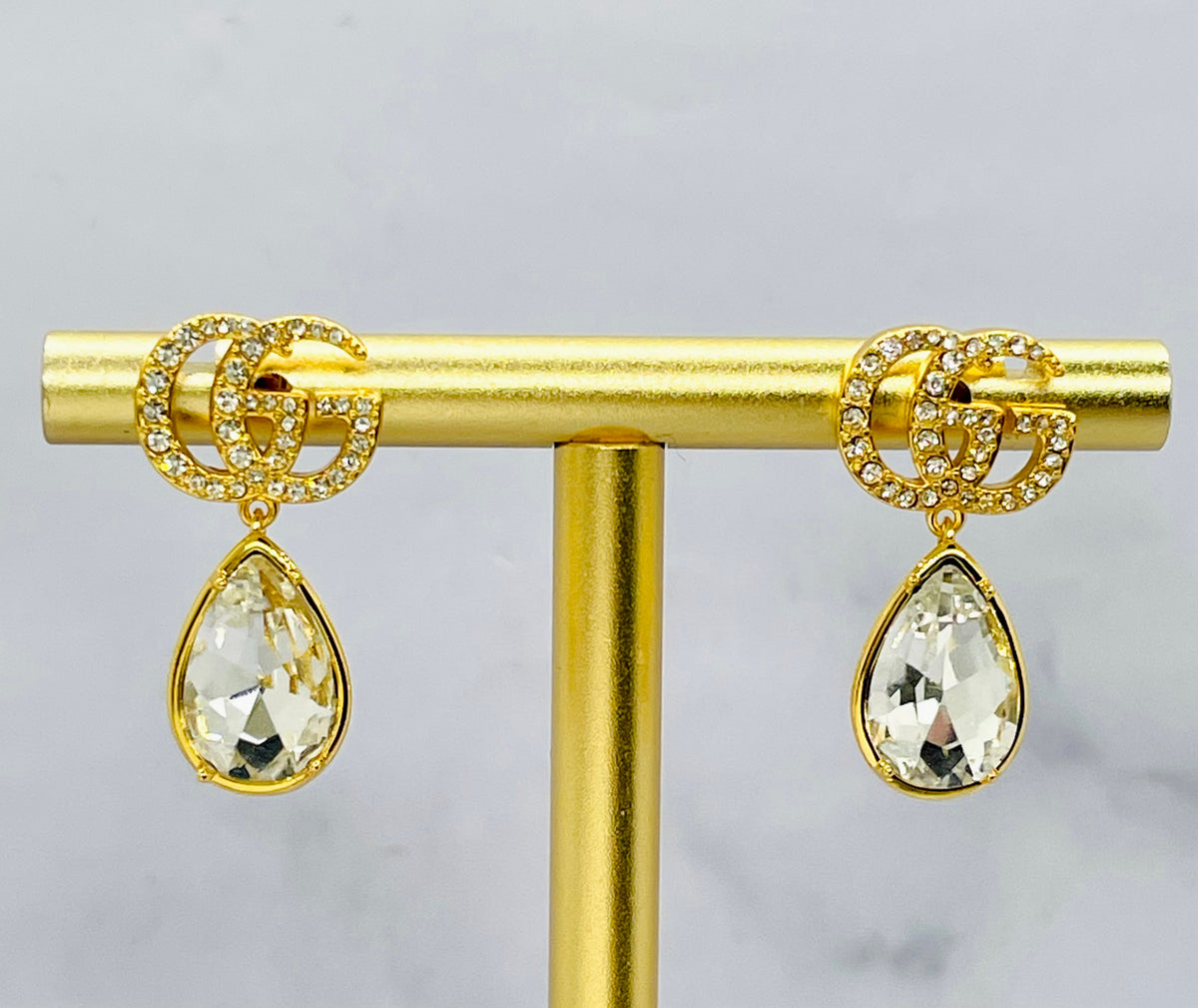 GUCCI GG Rhinestone Pendant Earrings - Pre-Owned — 1