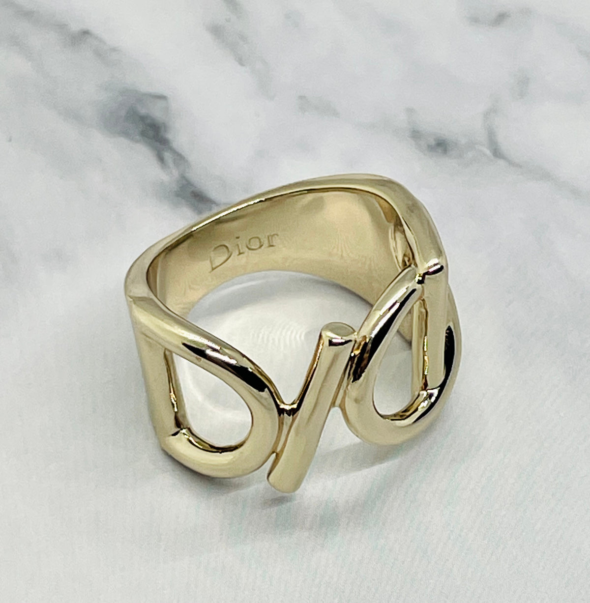 CHRISTIAN DIOR Silver Tone Monogram Ring Size 6 - Pre-Owned — 5