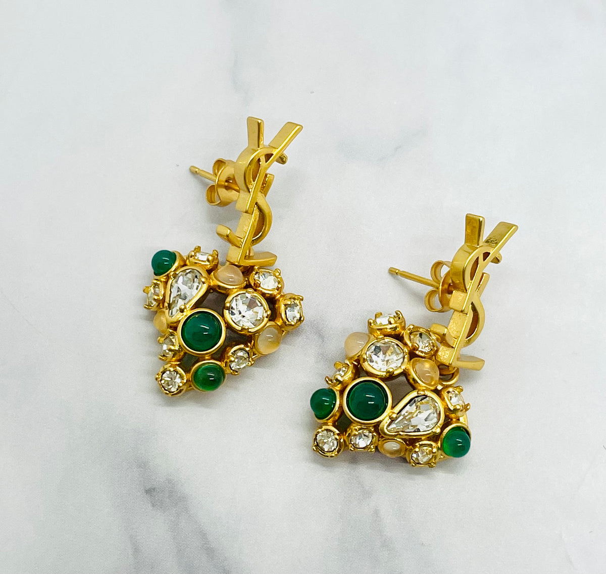 YSL YVES SAINT LAURENT Green Rhinestone Pendant Earrings - Pre-Owned — 4