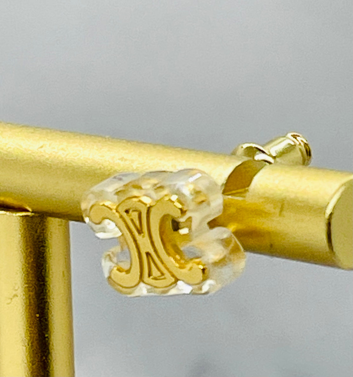 CELINE Triomphe Monogram Acrylic Gold Tone Earrings - Pre-Owned — 4