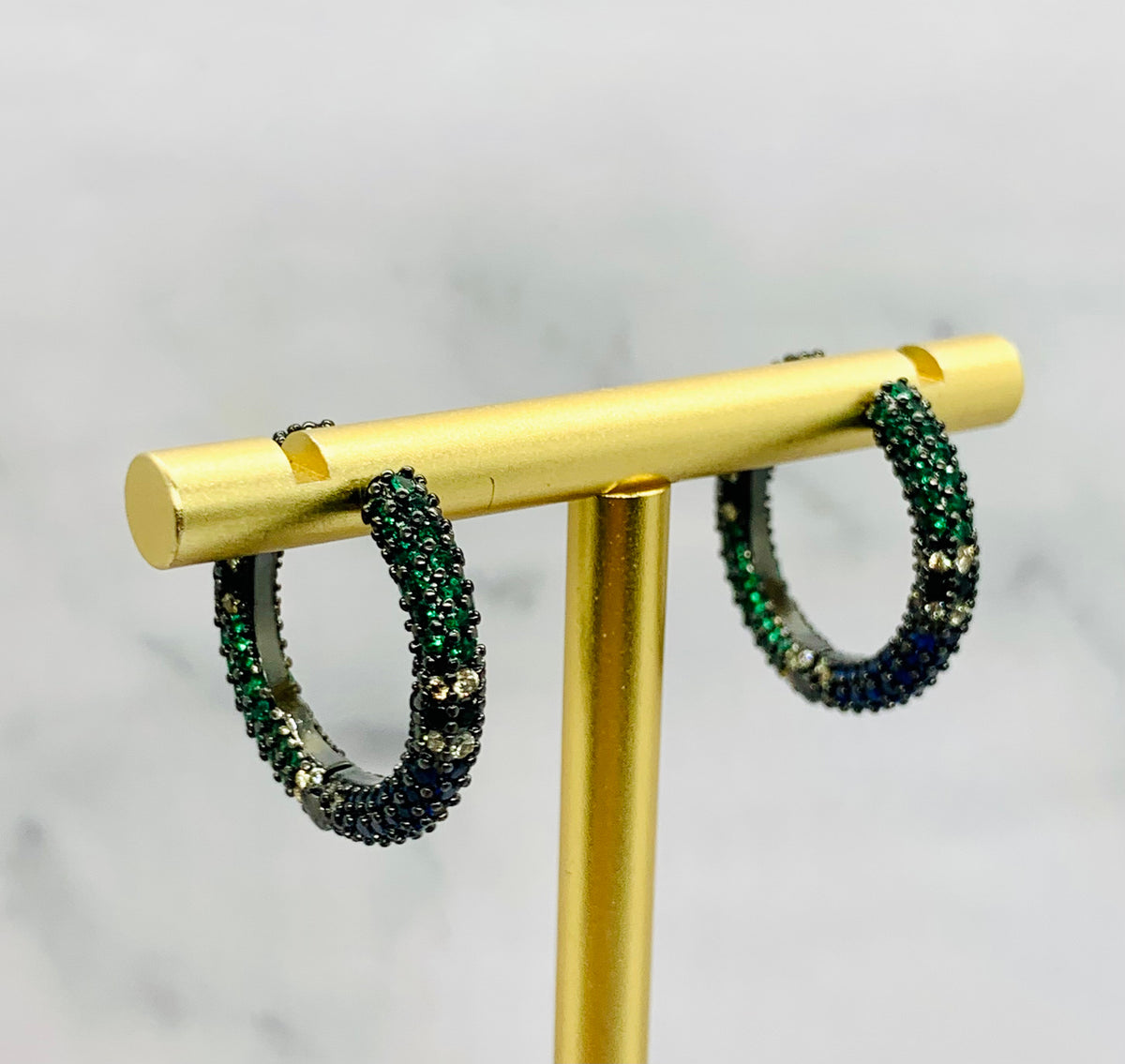APM MONACO Blue & Green Rhinestone Hoop Earrings - Pre-Owned — 1