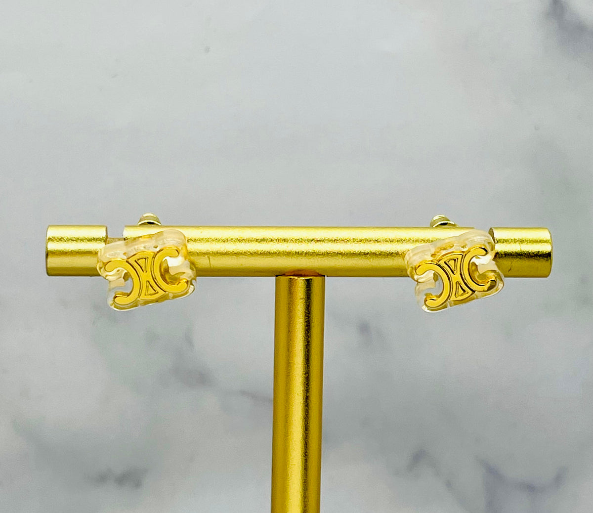 CELINE Triomphe Monogram Acrylic Gold Tone Earrings - Pre-Owned — 5