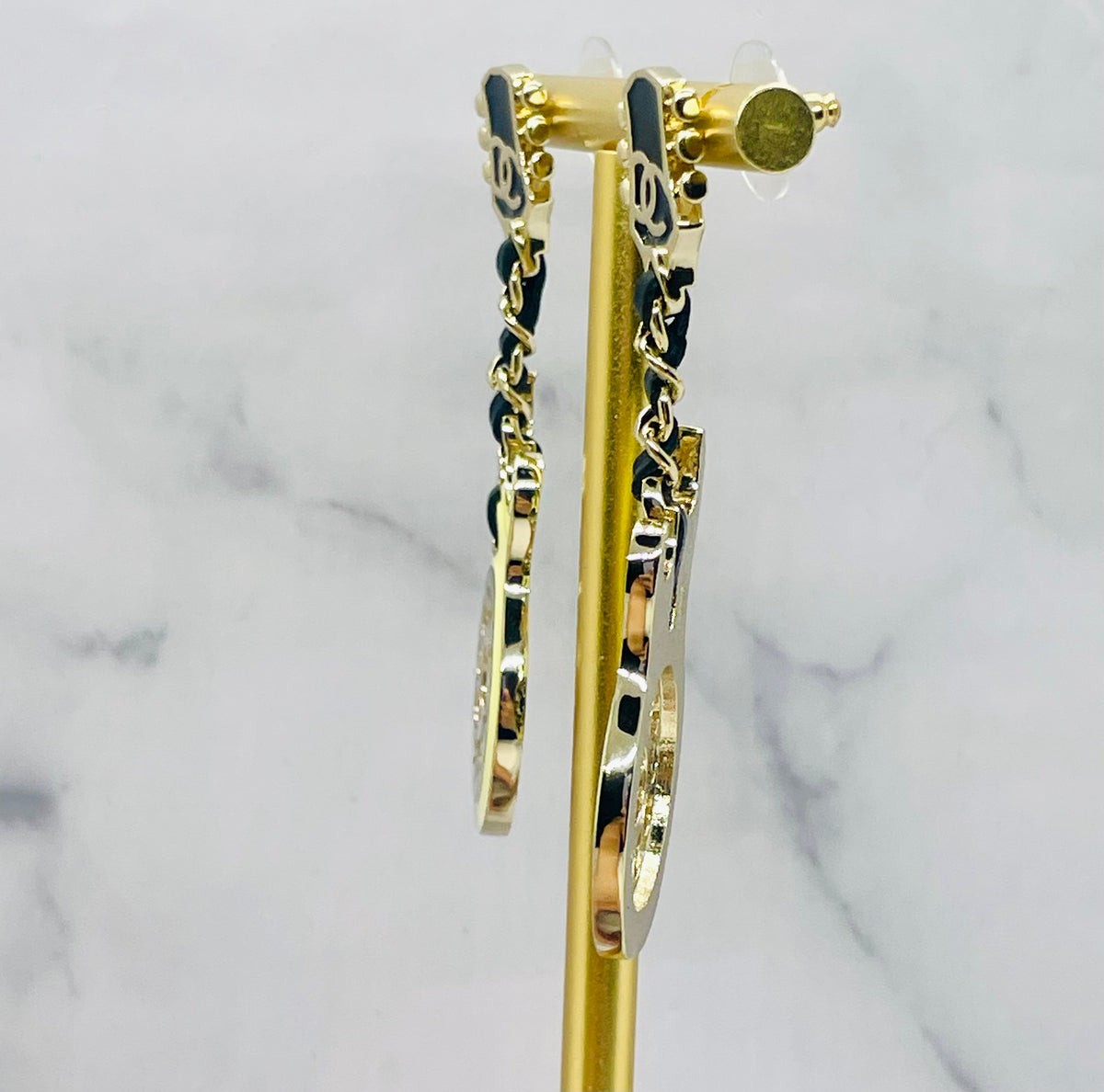 CHANEL CC Rock Guitar Enamel Pendant Earrings - Pre-Owned