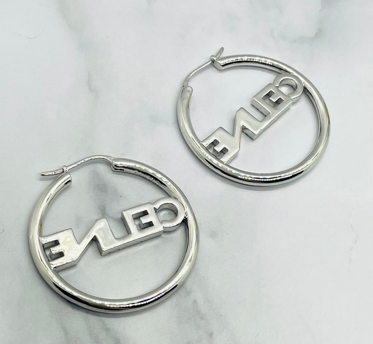 Celine Silver Rhinestone Hoop Earrings