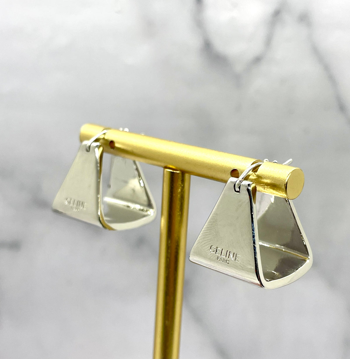 CELINE Silver Tone Box Hoop Earrings - Pre-Owned