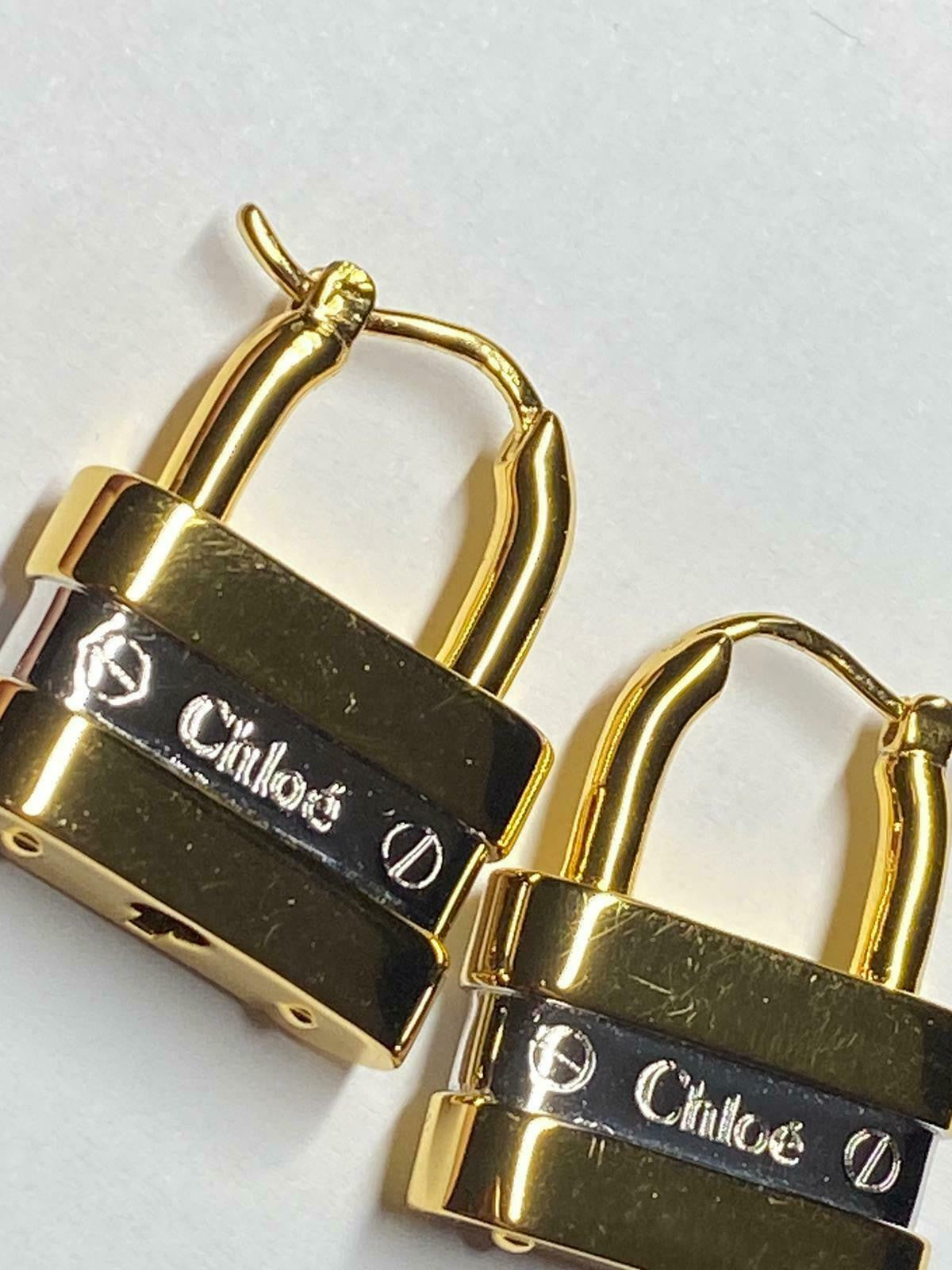 CHLOE Gold & Silver Tone Padlock Earrings - Pre-Owned — 1