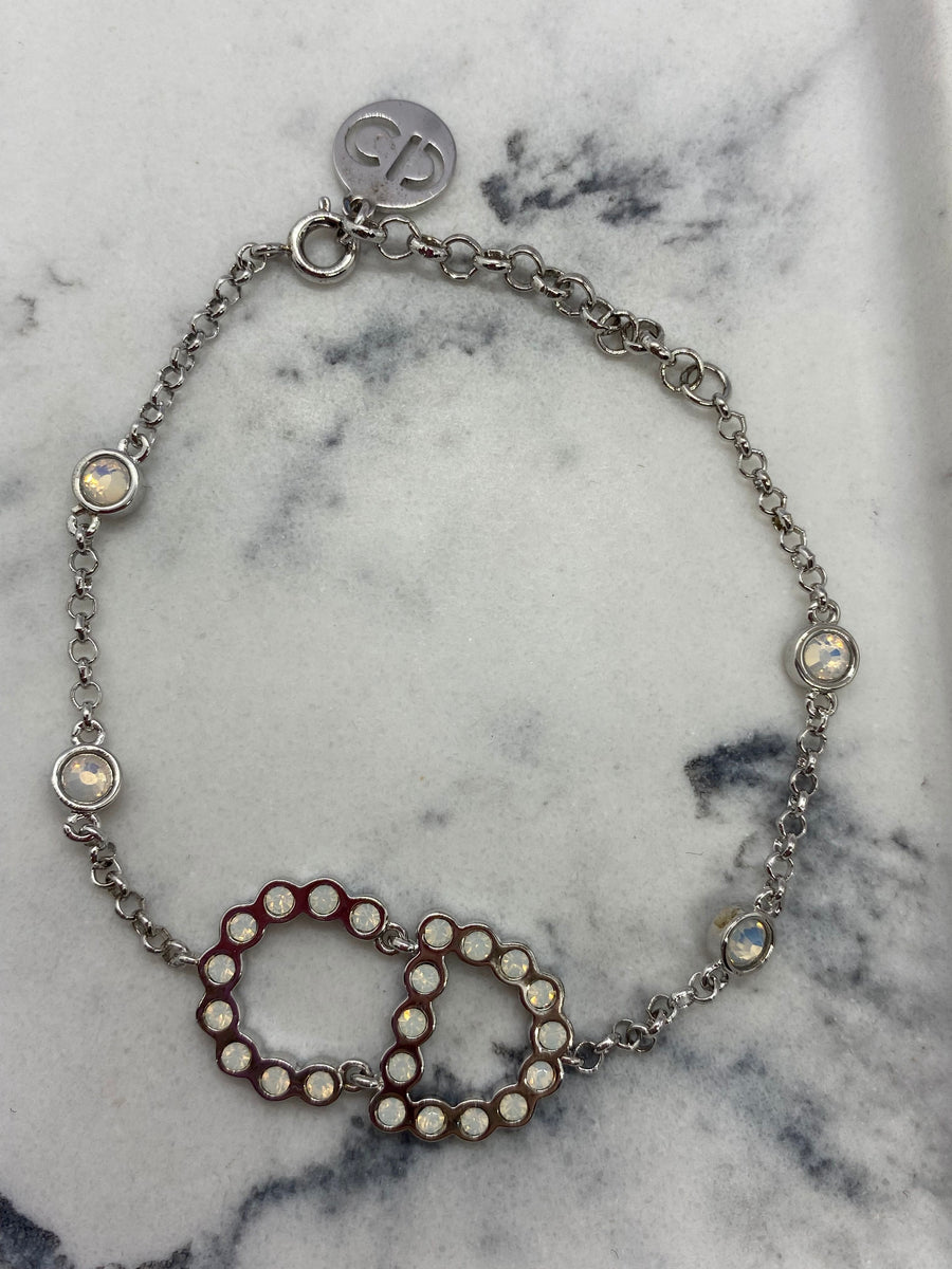 CHRISTIAN DIOR CD White Rhinestone Bracelet - Pre-Owned — 1