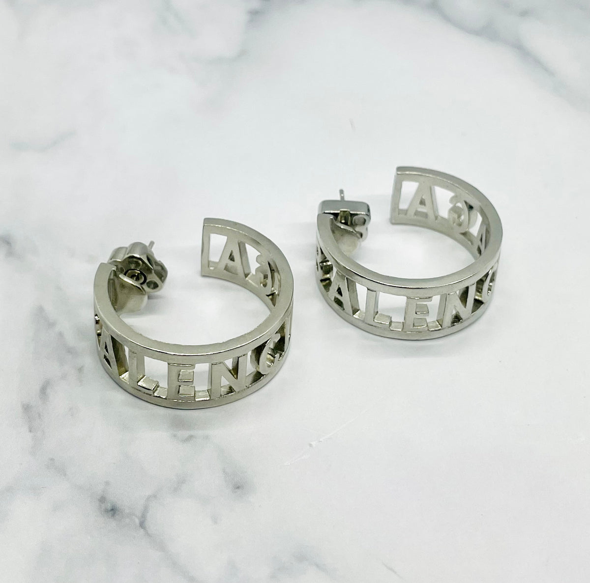BALENCIAGA Silver Tone Hoop Earrings - Pre-Owned — 5
