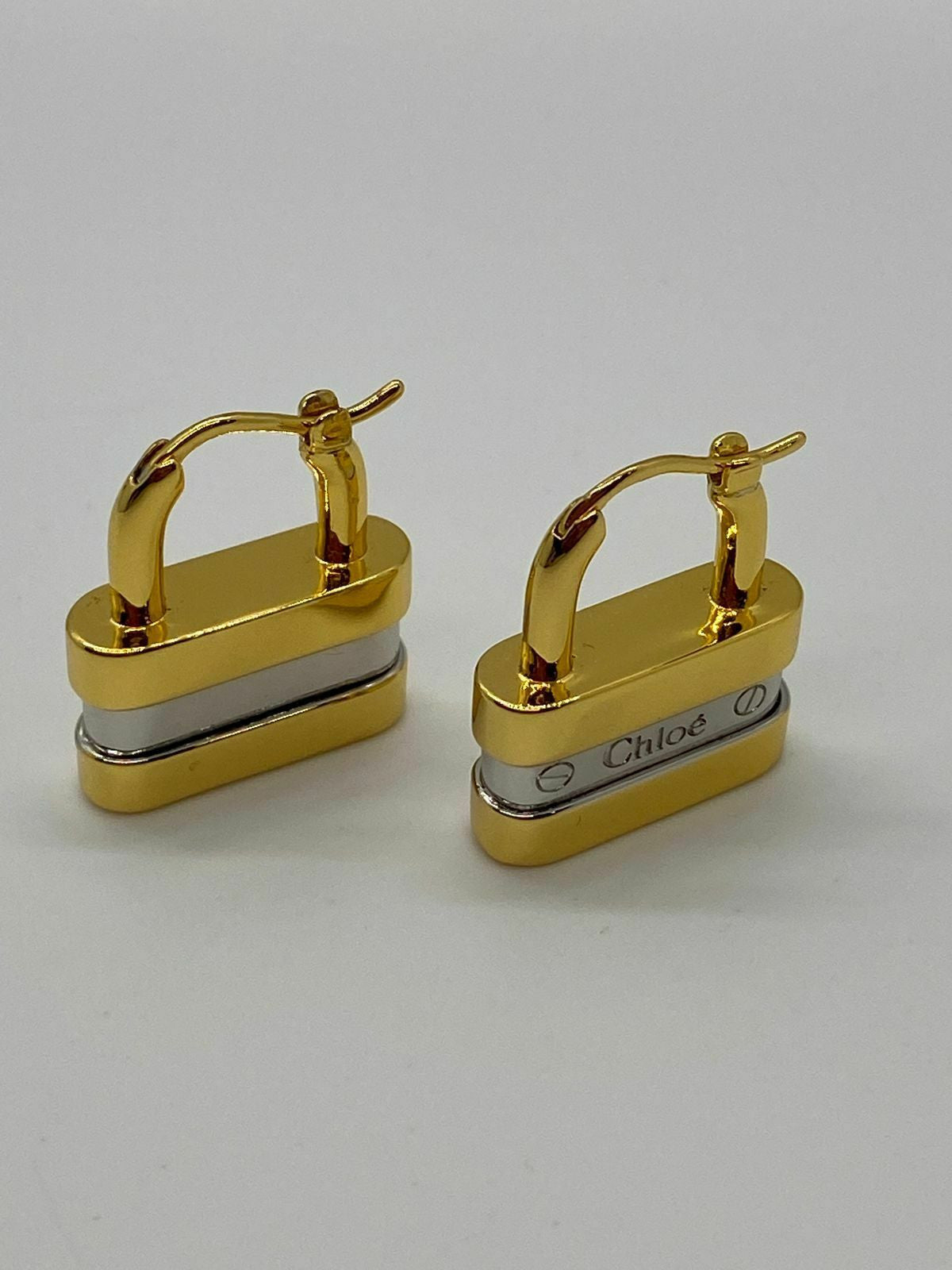 CHLOE Gold & Silver Tone Padlock Earrings - Pre-Owned — 3