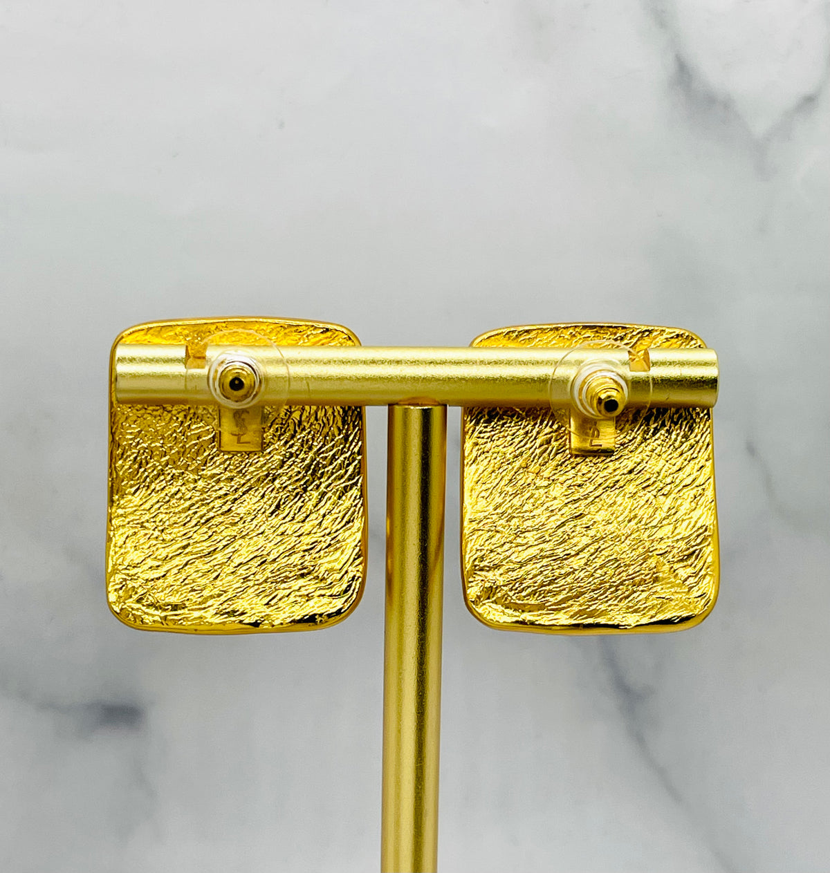 YSL Gold Hammered Monogram Post Earrings