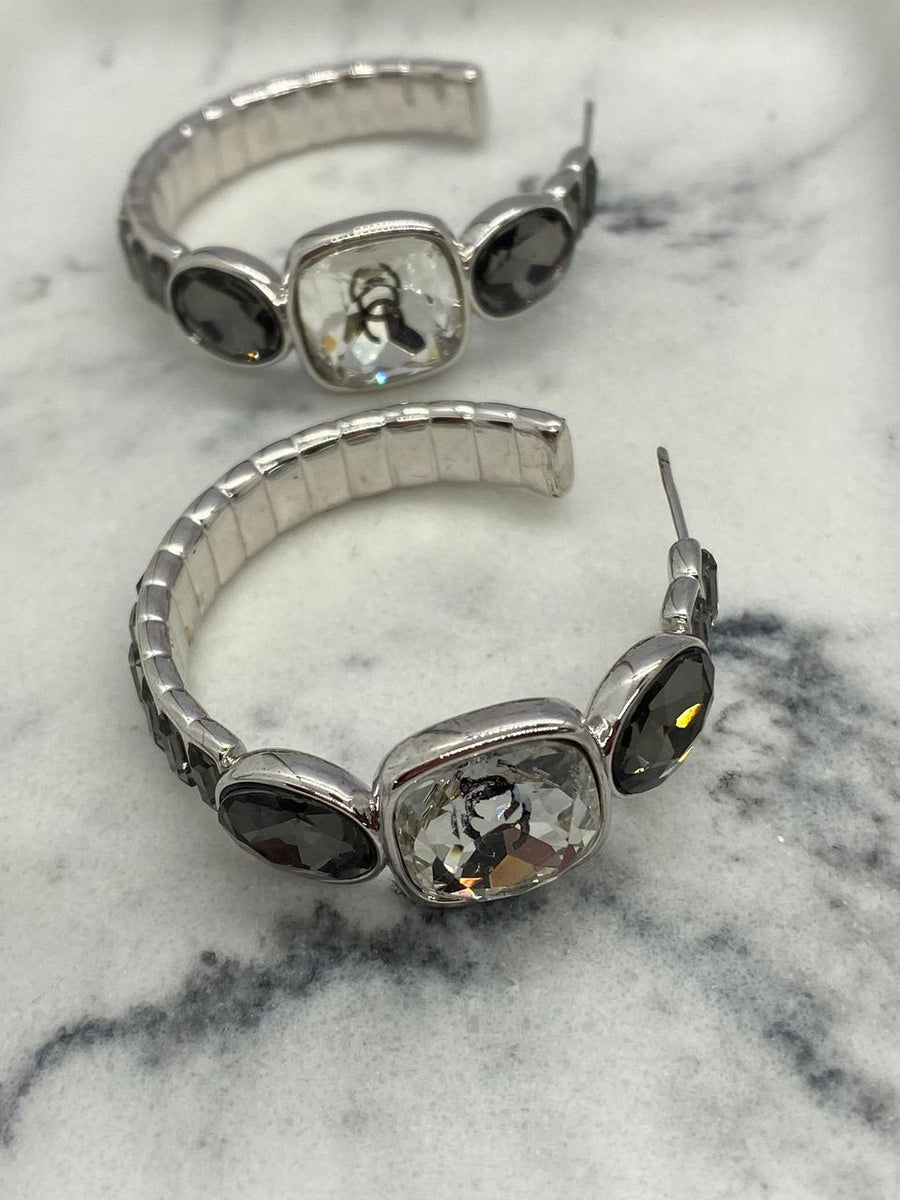CHANEL CC Silver Tone Rhinestone Earrings — 1