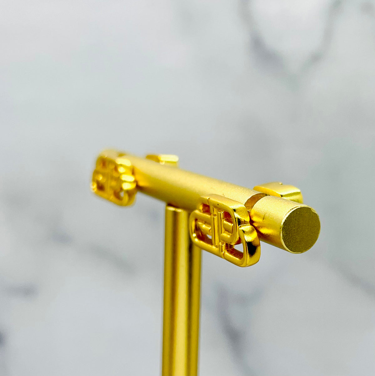BALENCIAGA BB Gold Tone Stud Earrings - Pre-Owned — 3