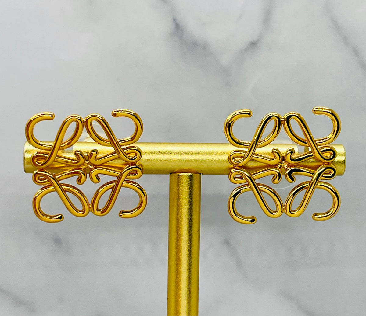 LOEWE Monogram Gold Stud Earrings - Pre-Owned