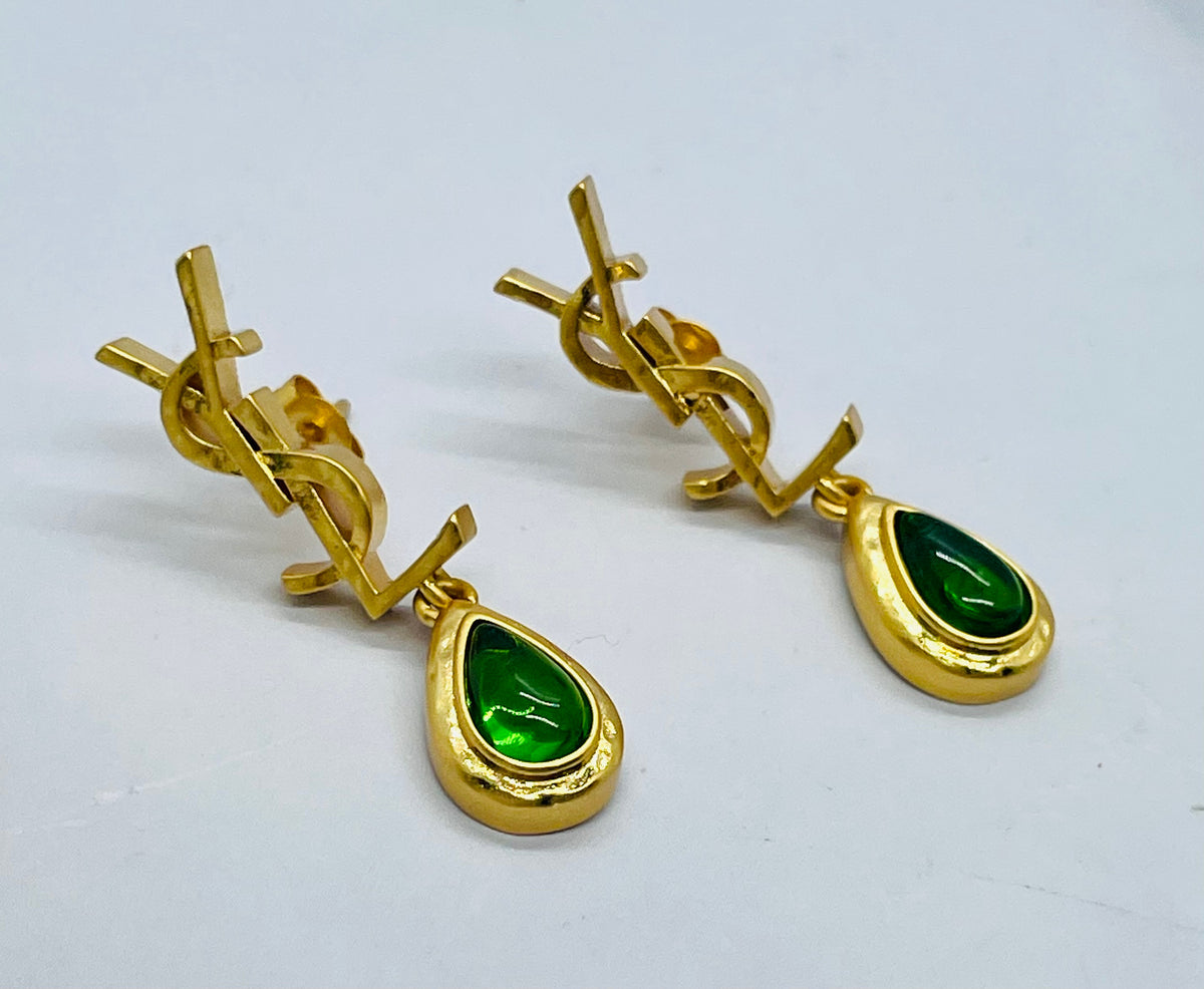 YSL YVES SAINT LAURENT Green Gem Pendant Earrings - Pre-Owned — 6